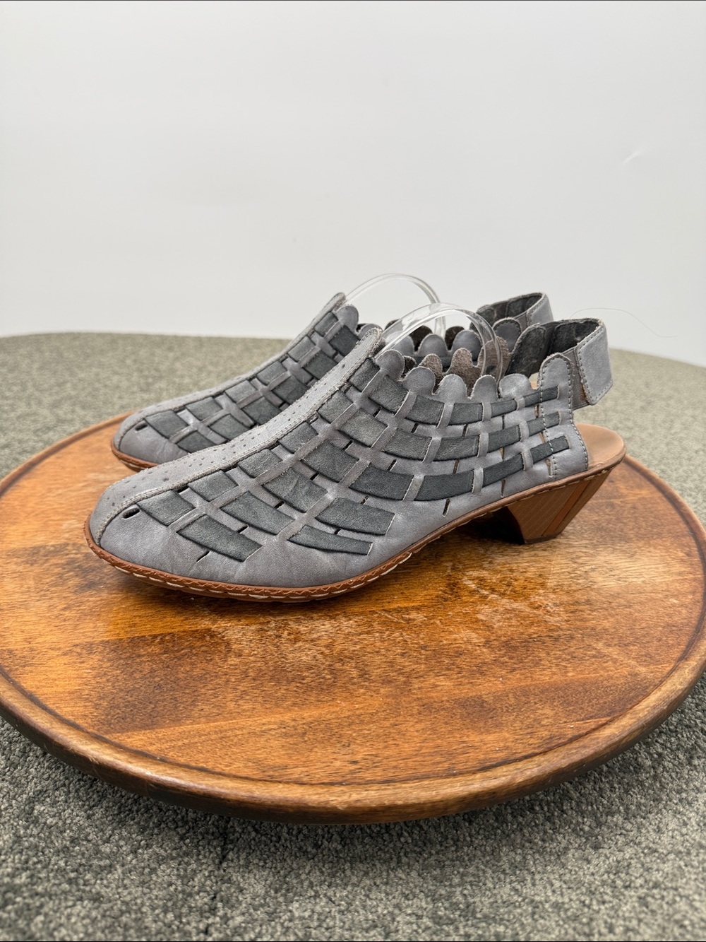 Rieker Shoes Wm 41 US 10 Sina 78 Woven Gray Leather Slingback Pumps Heels Bootie